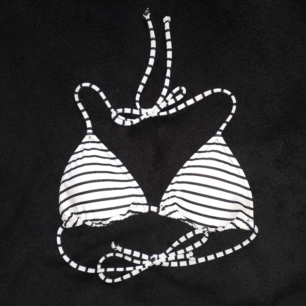 Victoria's Secret Black and White Striped Triangle Bikini Top